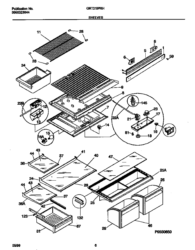 SHELVES Diagram and Parts List for GRT21IPRHW0  Gibson Refrigerator