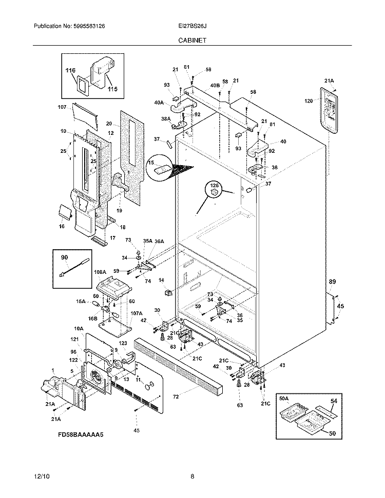 CABINET Diagram and Parts List for EI27BS26JS1  Electrolux Refrigerator