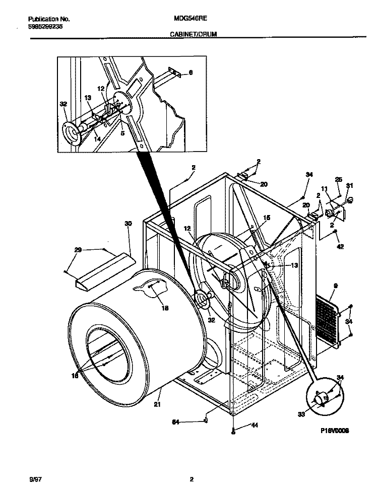 CABINET / DRUM Diagram and Parts List for MDG546RED1  Frigidaire Dryer