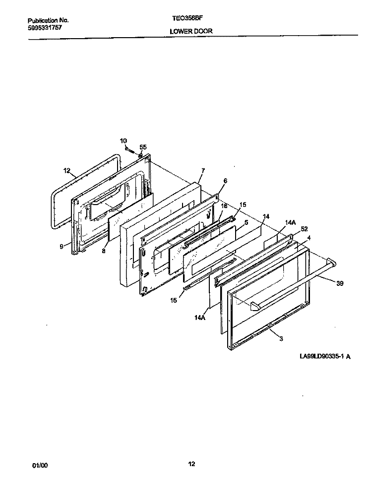 LOWER DOOR Diagram and Parts List for TEO356BFW2  Tappan Range