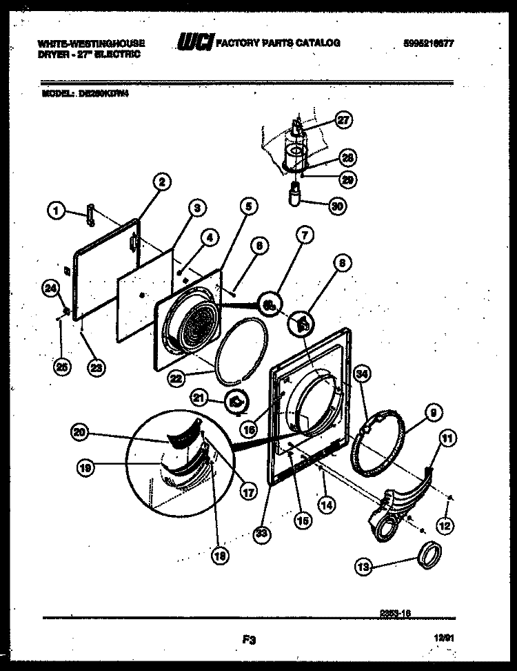 DOOR PARTS Diagram and Parts List for DE250KDD4  Frigidaire Dryer