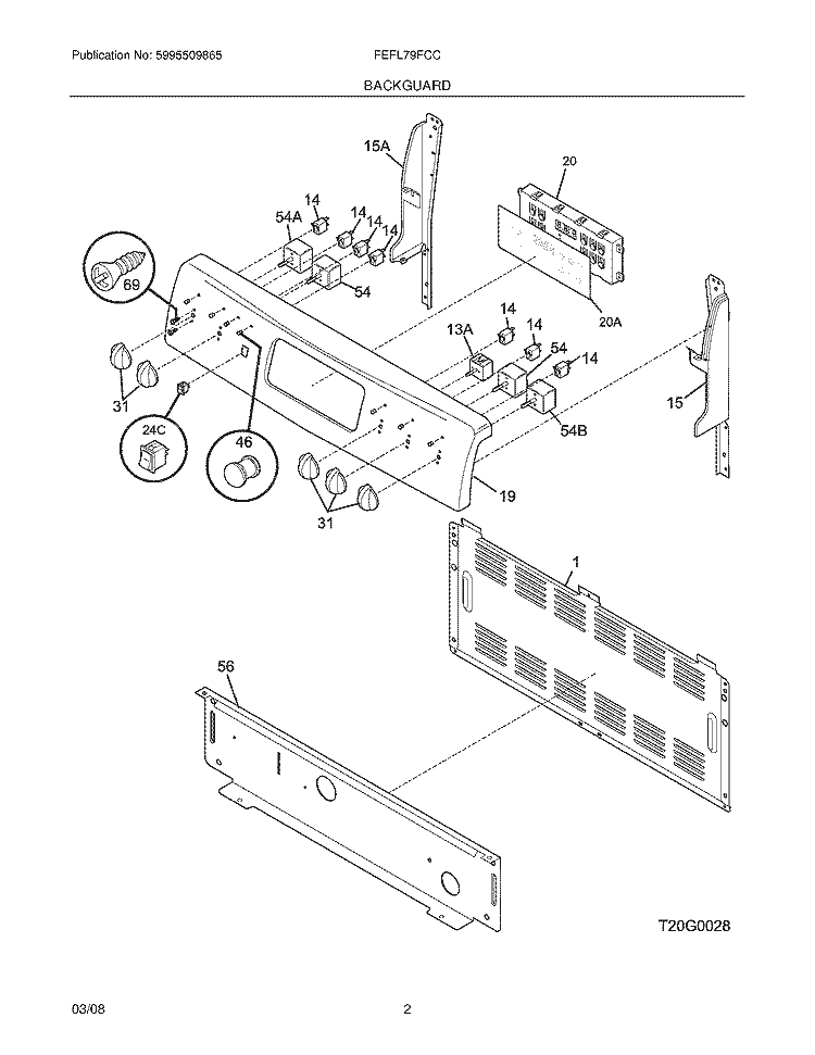 BACKGUARD Diagram and Parts List for FEFL79FCC  Frigidaire Range
