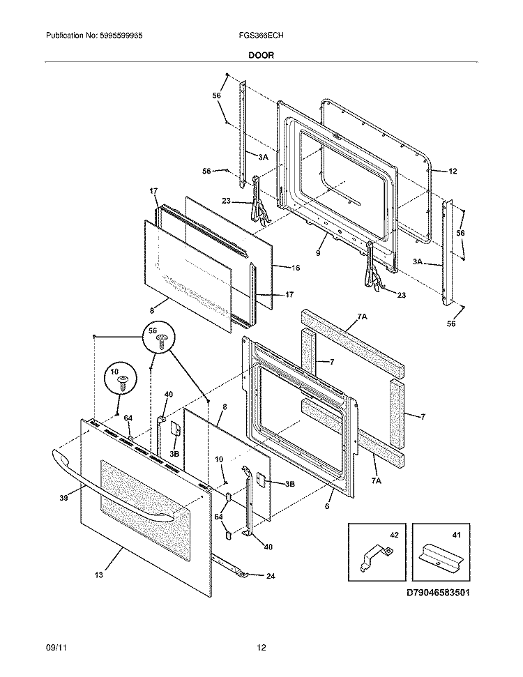 DOOR Diagram and Parts List for FGS366ECH  Frigidaire Range