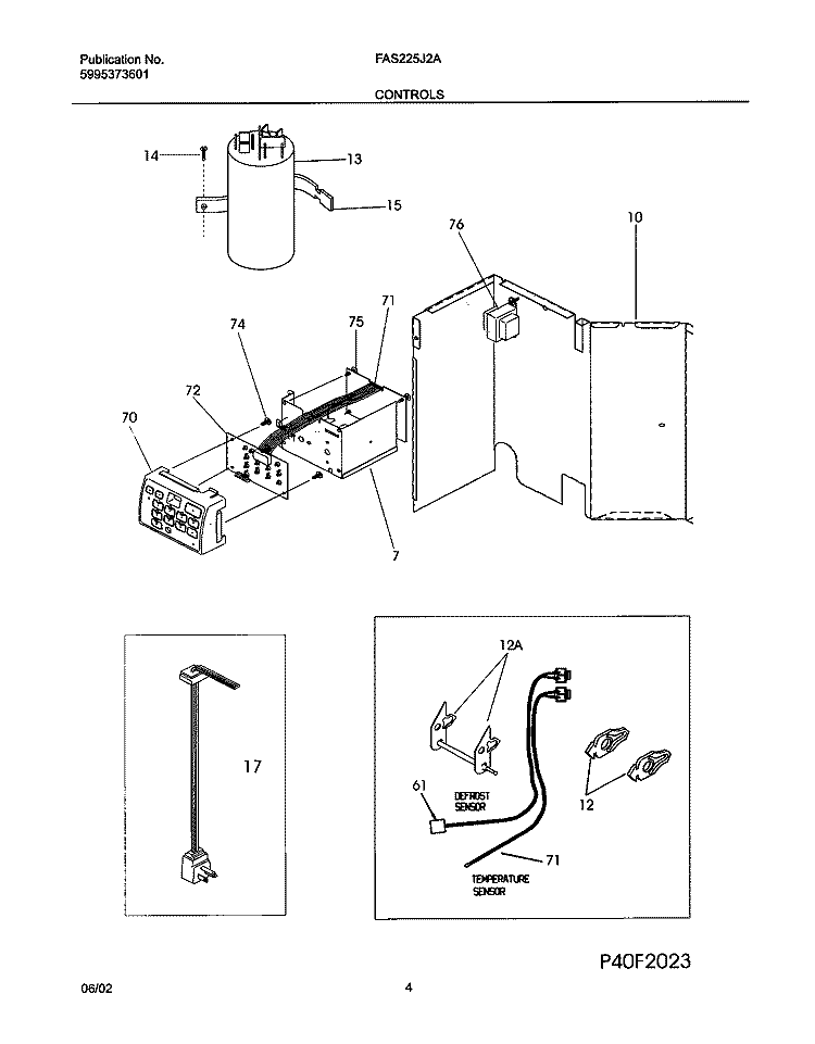 CONTROLS Diagram and Parts List for FAS225J2A4  Frigidaire Air Conditioner