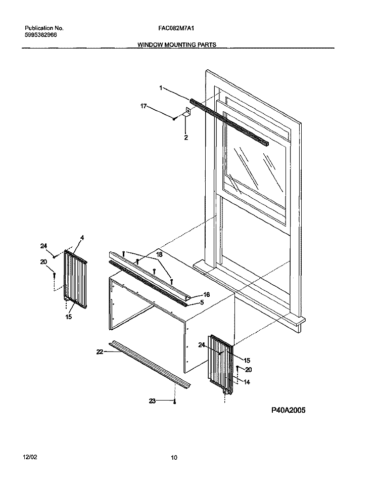 WINDOW MOUNTING PARTS Diagram and Parts List for FAC082M7A1  Frigidaire Air Conditioner