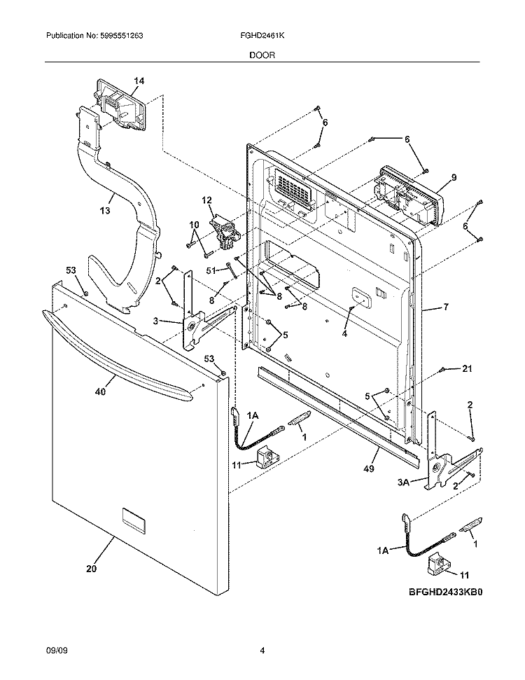 DOOR Diagram and Parts List for FGHD2461KW0  Frigidaire Dishwasher