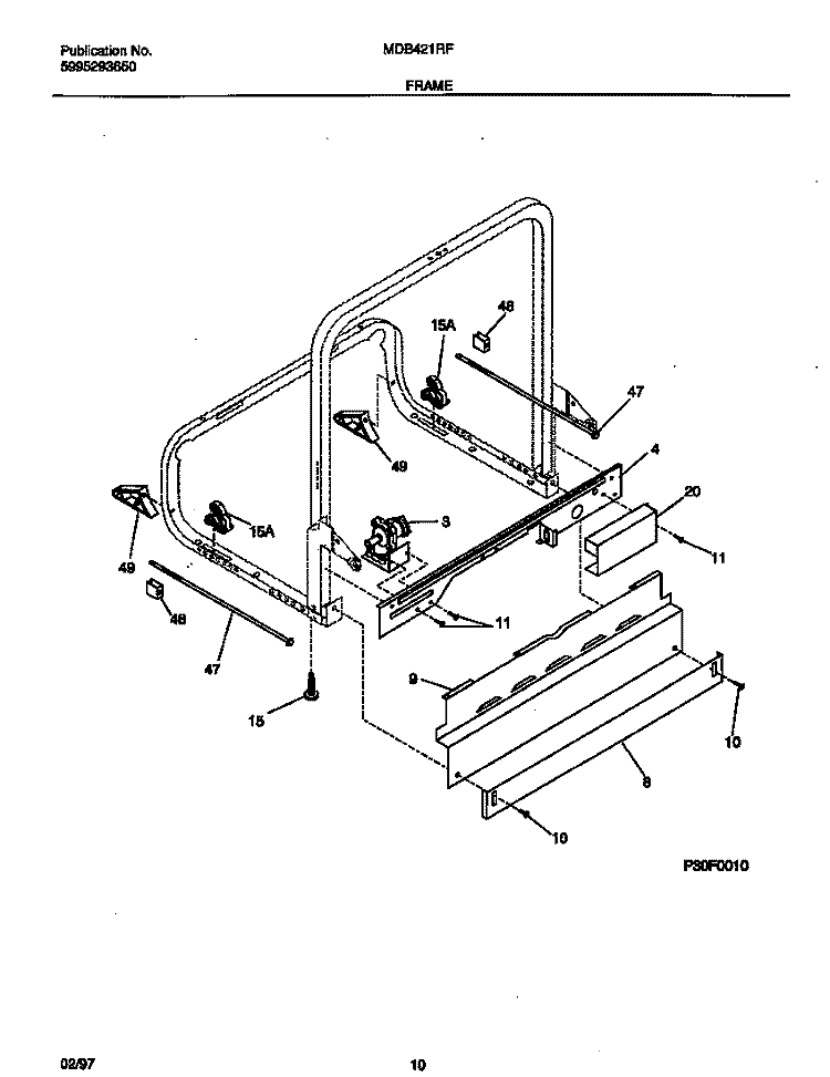 FRAME Diagram and Parts List for MDB421RFR2  Frigidaire Dishwasher