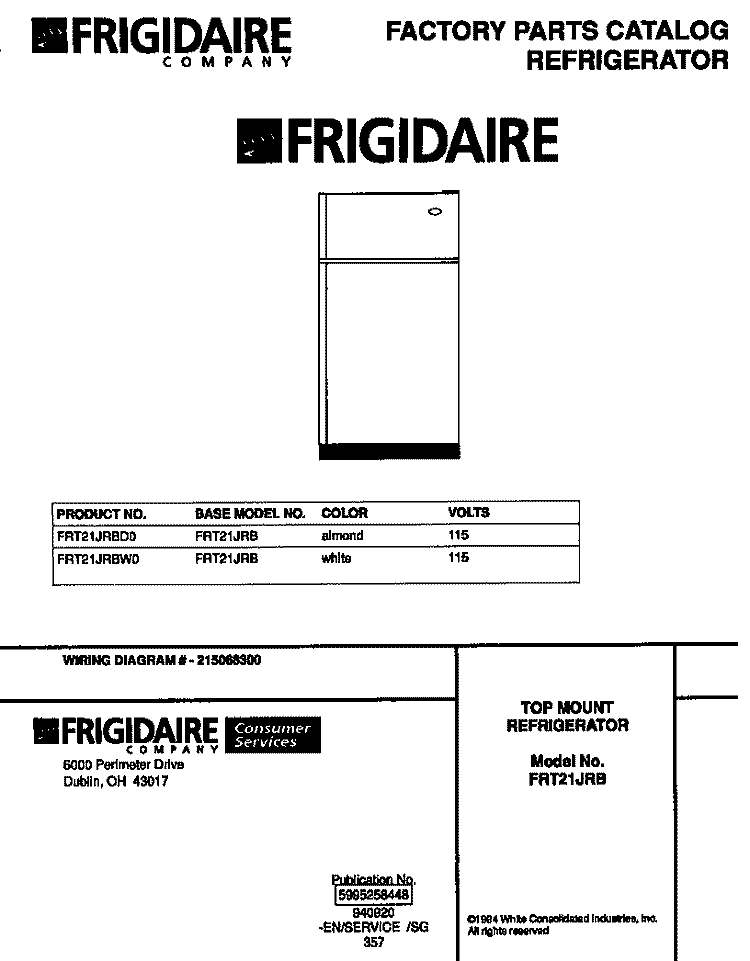 COVER Diagram and Parts List for FRT21JRBD0  Frigidaire Refrigerator