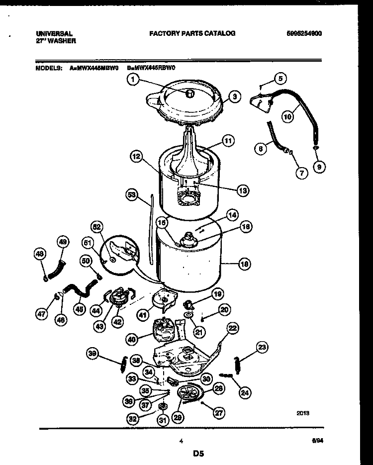TUB DETAIL Diagram and Parts List for MWX445MBWO  Frigidaire Washer