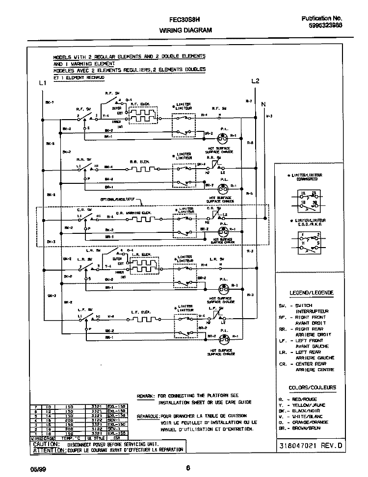 WIRING DIAGRAM Diagram and Parts List for FEC30S8HSA  Frigidaire Cooktop