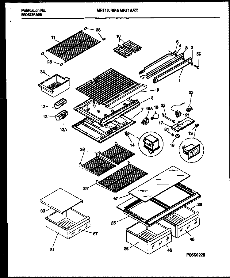 SHELVES AND SUPPORTS Diagram and Parts List for MRT18JZBY0  Uni Refrigerator