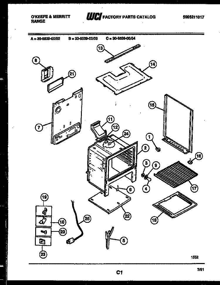 BODY PARTS Diagram and Parts List for 30-6539-00-03  Tappan Range