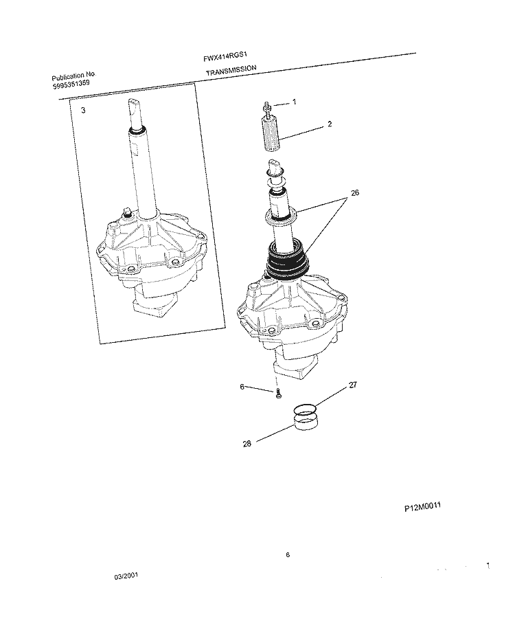 TRANSMISSION Diagram and Parts List for FWX414RGS1  Frigidaire Washer