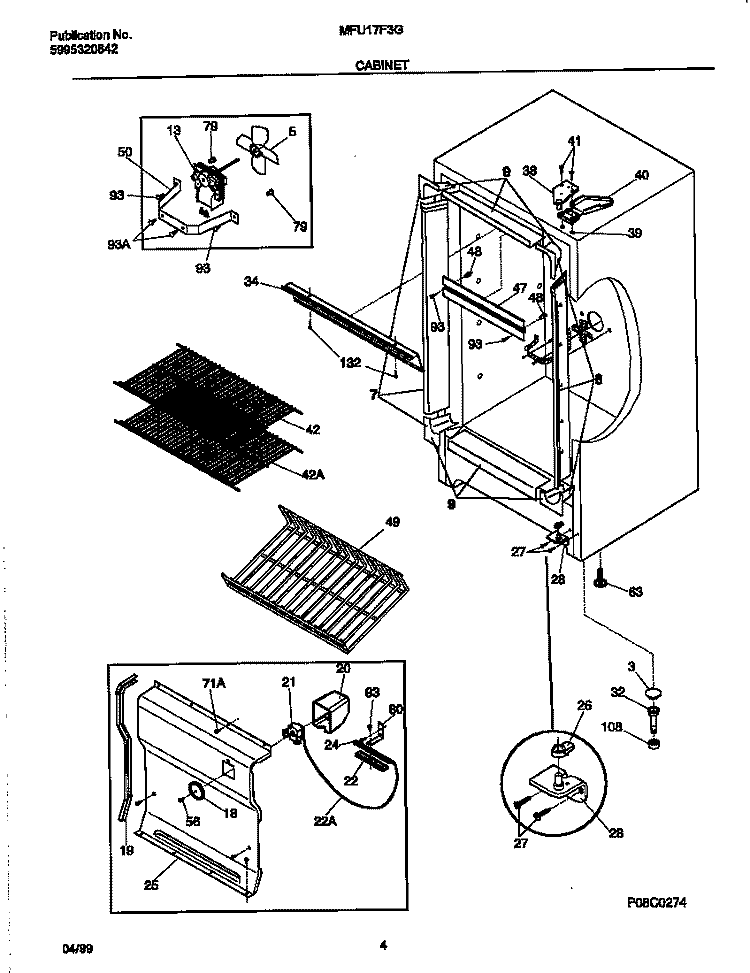 CABINET Diagram and Parts List for MFU17F3GW4  Frigidaire Freezer