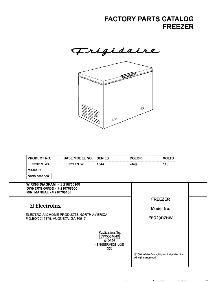 COVER Diagram and Parts List for FFC20D7HW4  Frigidaire Freezer