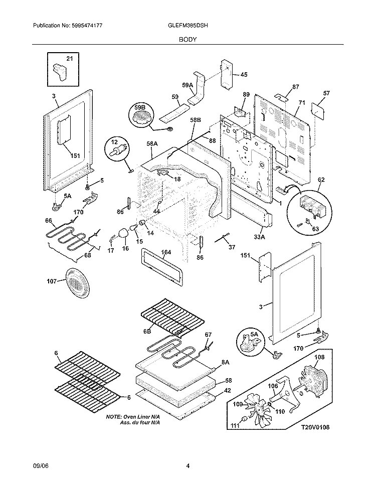 BODY Diagram and Parts List for GLEFM385DSH  Frigidaire Range