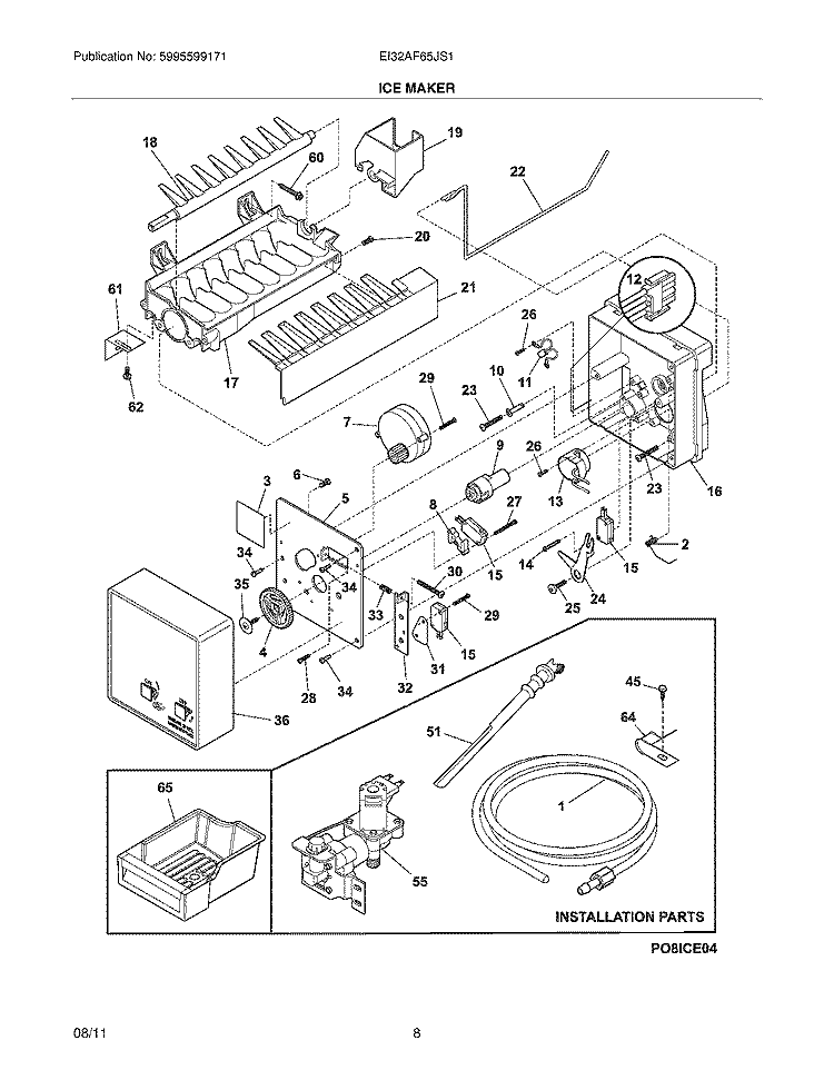 ICE MAKER Diagram and Parts List for EI32AF65JS1  Electrolux Freezer