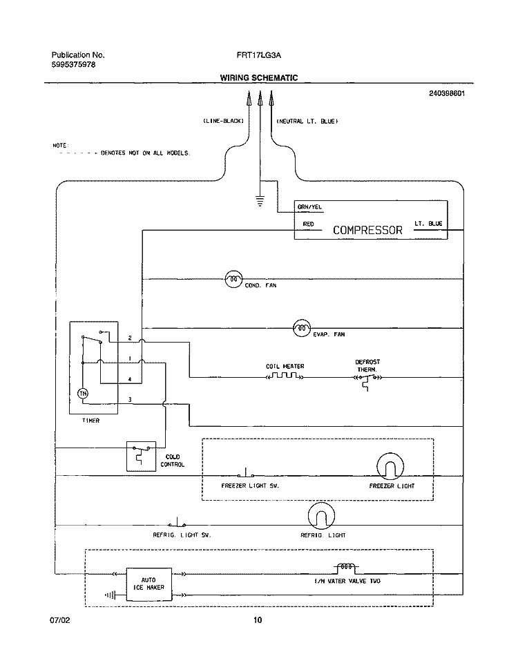 WIRING SCHEMATIC Diagram and Parts List for FRT17LG3AQ1  Frigidaire Refrigerator