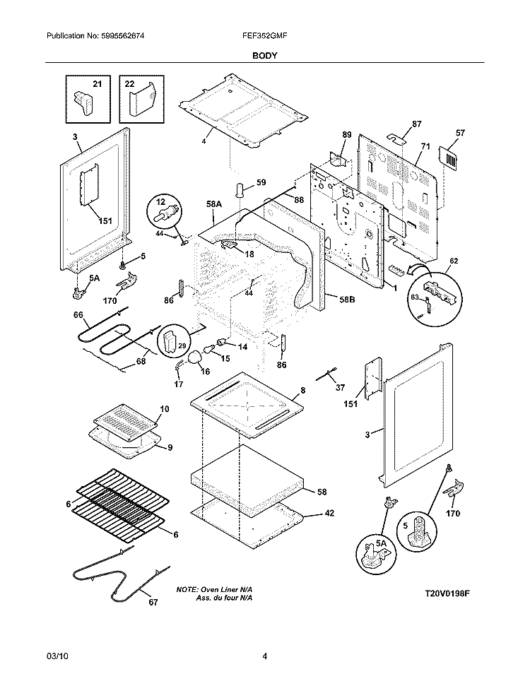 BODY Diagram and Parts List for FEF352GMF  Frigidaire Range