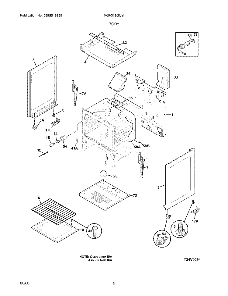 BODY Diagram and Parts List for FGF318GCB  Frigidaire Range