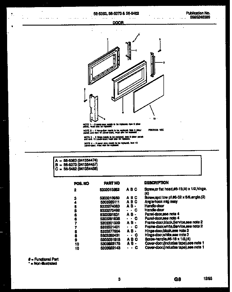 DOOR PARTS Diagram and Parts List for 56-5383-10-01  Tappan Microwave