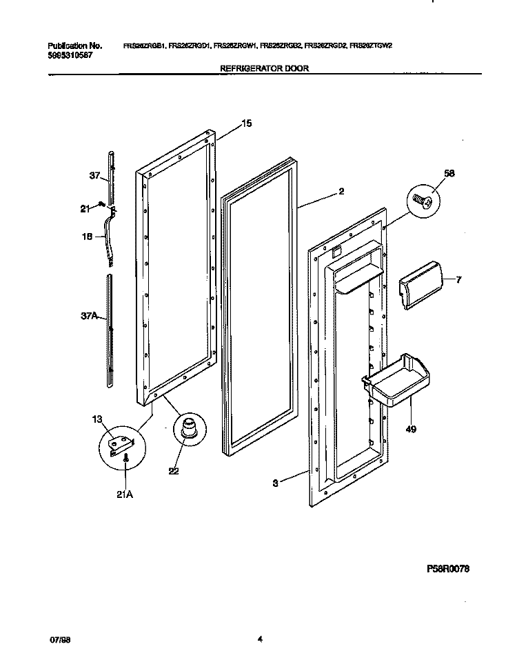 REFRIGERATOR DOOR Diagram and Parts List for FRS26ZRGW1  Frigidaire Refrigerator