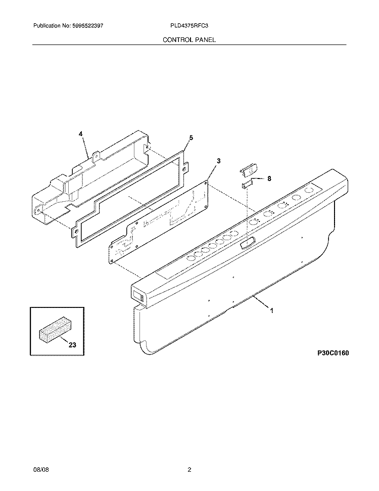CONTROL PANEL Diagram and Parts List for PLD4375RFC3  Frigidaire Dishwasher