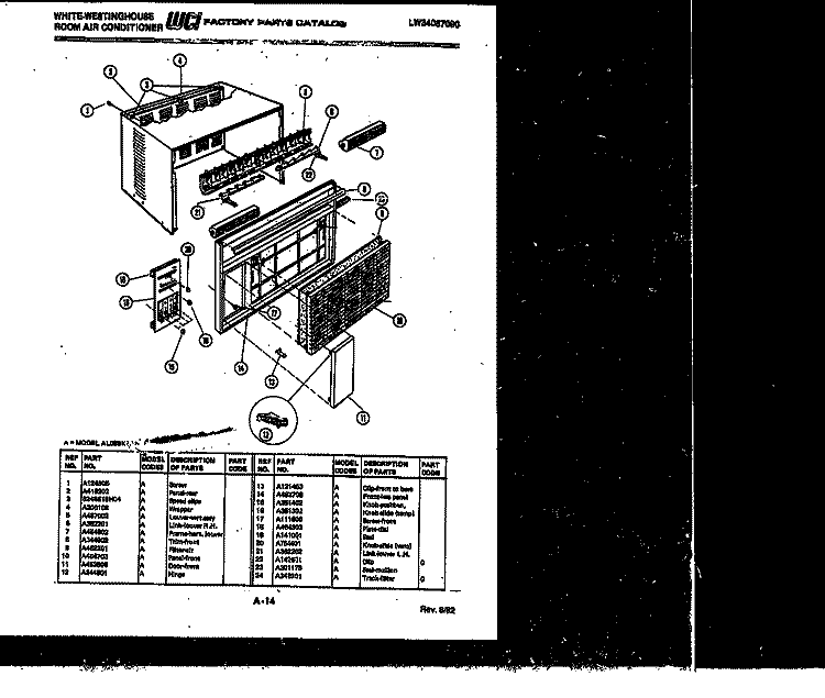 COVER Diagram and Parts List for AH128K2A1  Frigidaire Air Conditioner