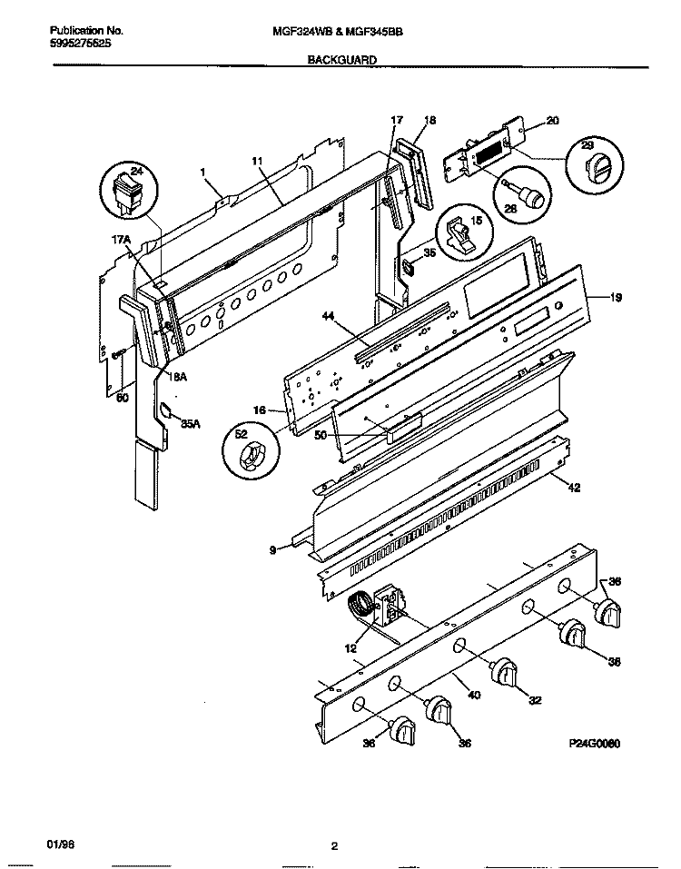 BACKGUARD Diagram and Parts List for MGF324WBSD  Frigidaire Range