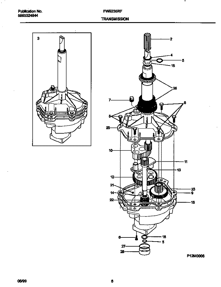 P12M0008 TRANSMISSION Diagram and Parts List for FWS235RFS4  Frigidaire Washer