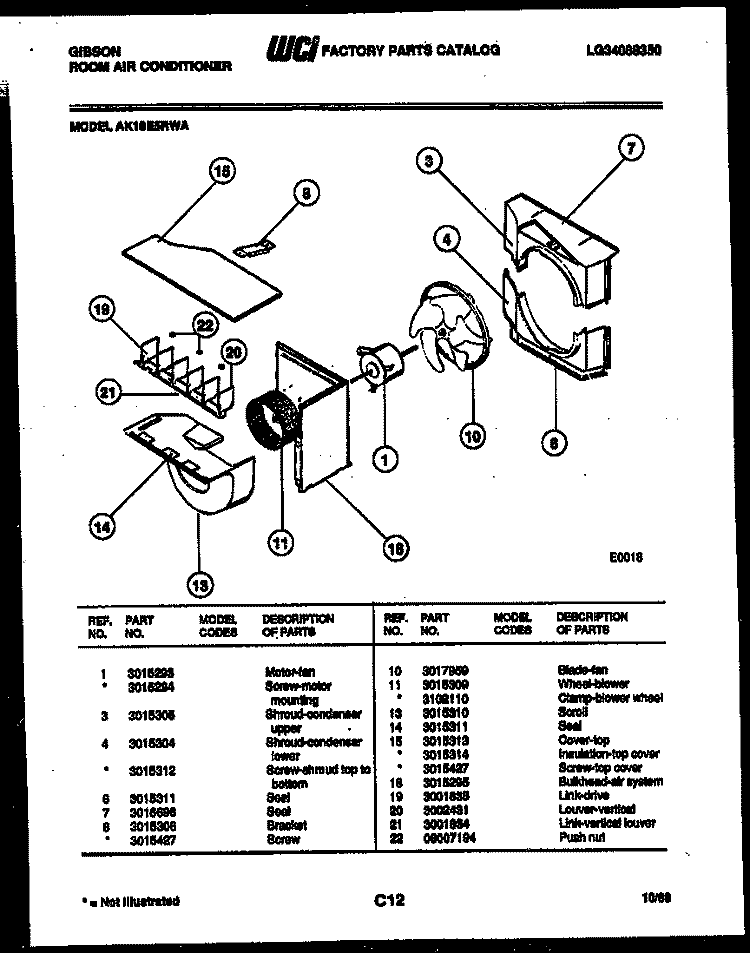 AIR HANDLING PARTS Diagram and Parts List for AK18E5RWA  Gibson Air Conditioner