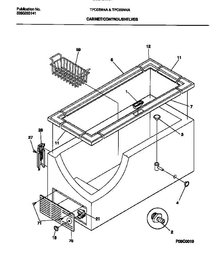 CABINET, CONTROL, SHELVES Diagram and Parts List for TFC09M4AW1  Tappan Freezer