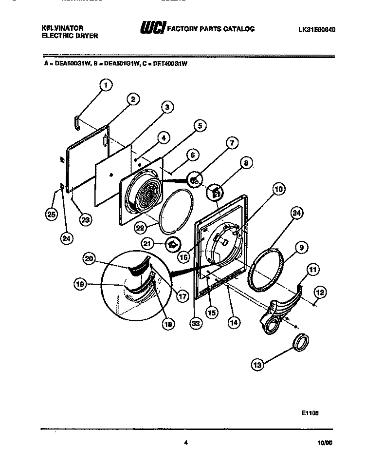 DOOR PARTS Diagram and Parts List for DEA501G1D  Kelvinator Dryer