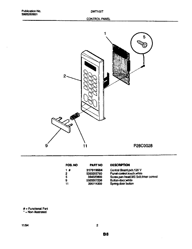 CONTROL PANEL Diagram and Parts List for DMT103T1W1  Frigidaire Microwave