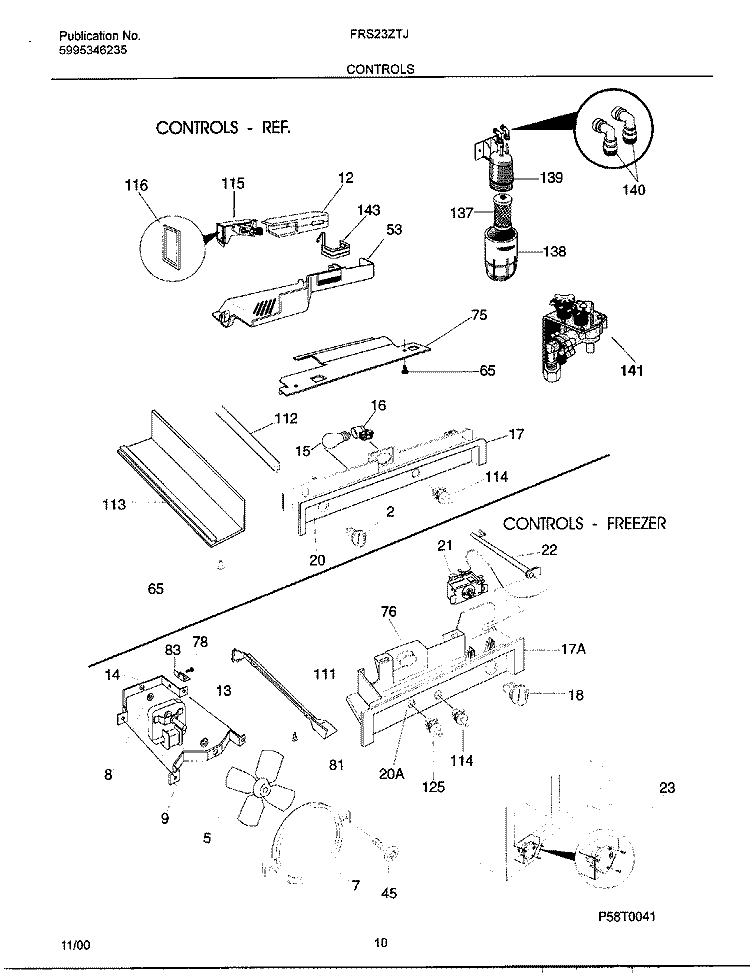 CONTROLS Diagram and Parts List for FRS23ZTJW1  Frigidaire Refrigerator