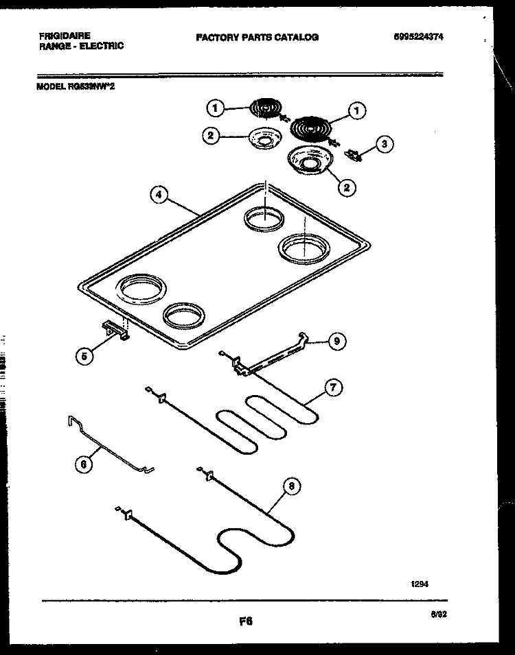 COOKTOP AND BROILER PARTS Diagram and Parts List for RG533NL2  Frigidaire Range