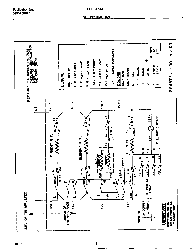 WIRING DIAGRAM Diagram and Parts List for FEC3X7XATB  Frigidaire Cooktop