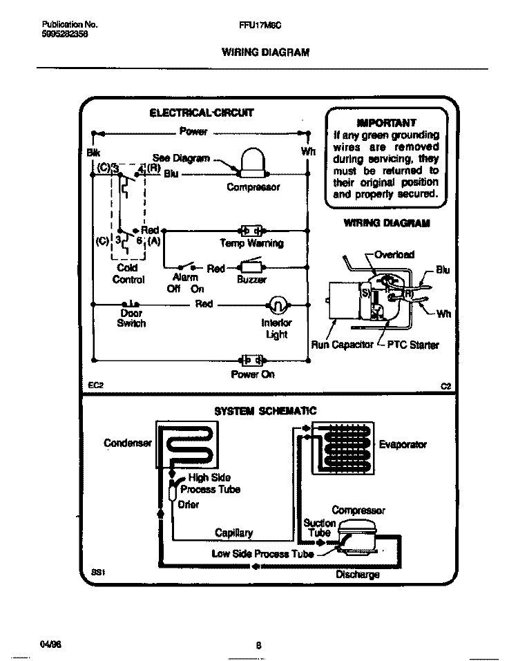 WIRING DIAGRAM Diagram and Parts List for FFU17M8CW1  Frigidaire Freezer