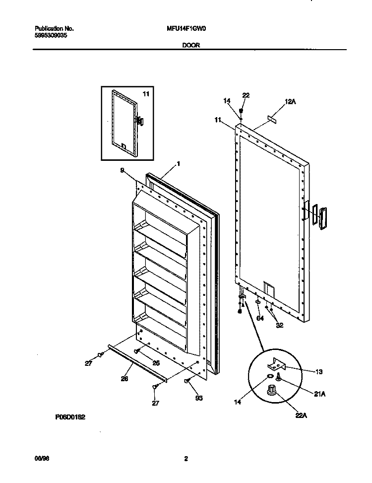 DOOR Diagram and Parts List for MFU14F1GW0  Frigidaire Freezer