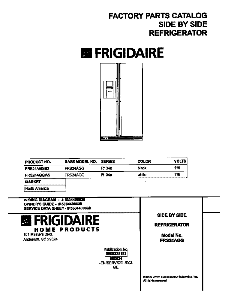 COVER Diagram and Parts List for FRS24AGGB2  Frigidaire Refrigerator