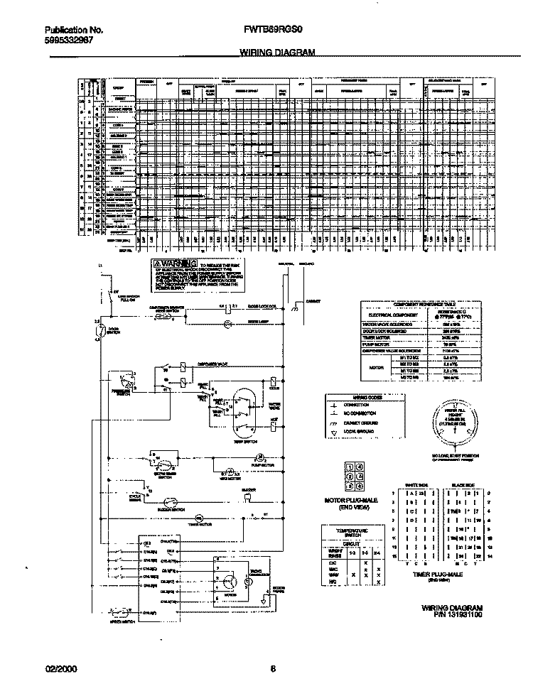 131931100 WIRING DIAGRAM Diagram and Parts List for FWTB69RGS0  Frigidaire Washer