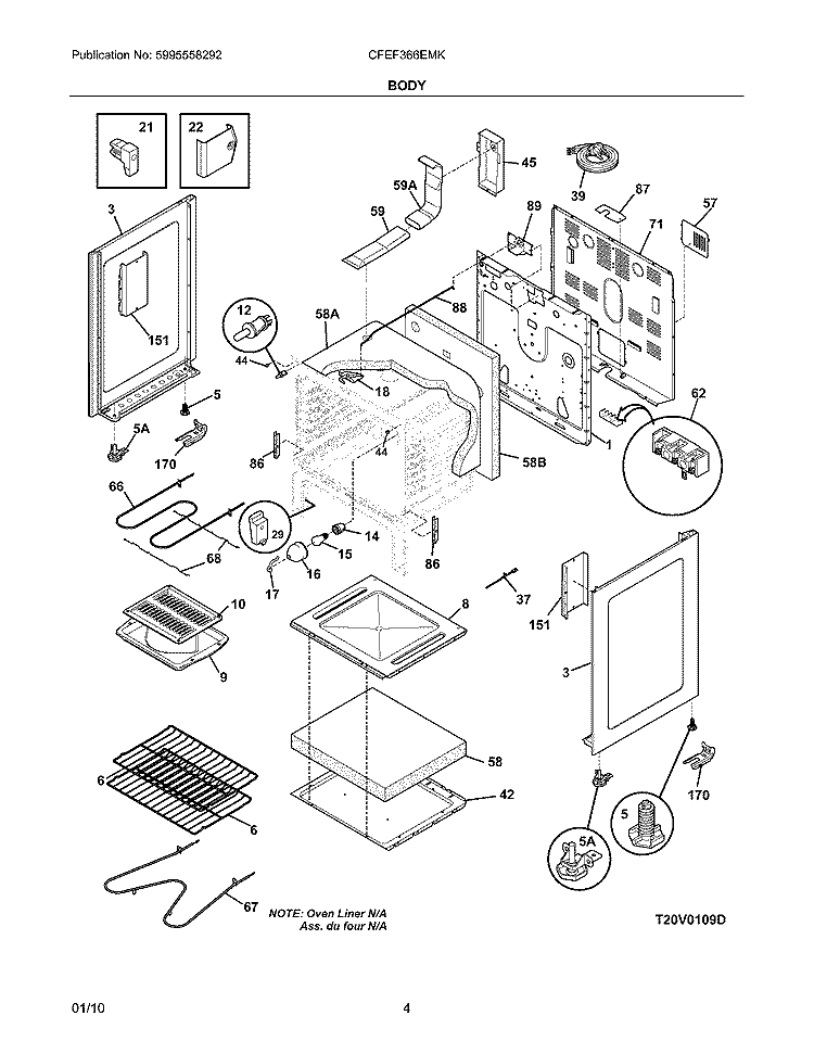 BODY Diagram and Parts List for CFEF366EMK  Frigidaire Range