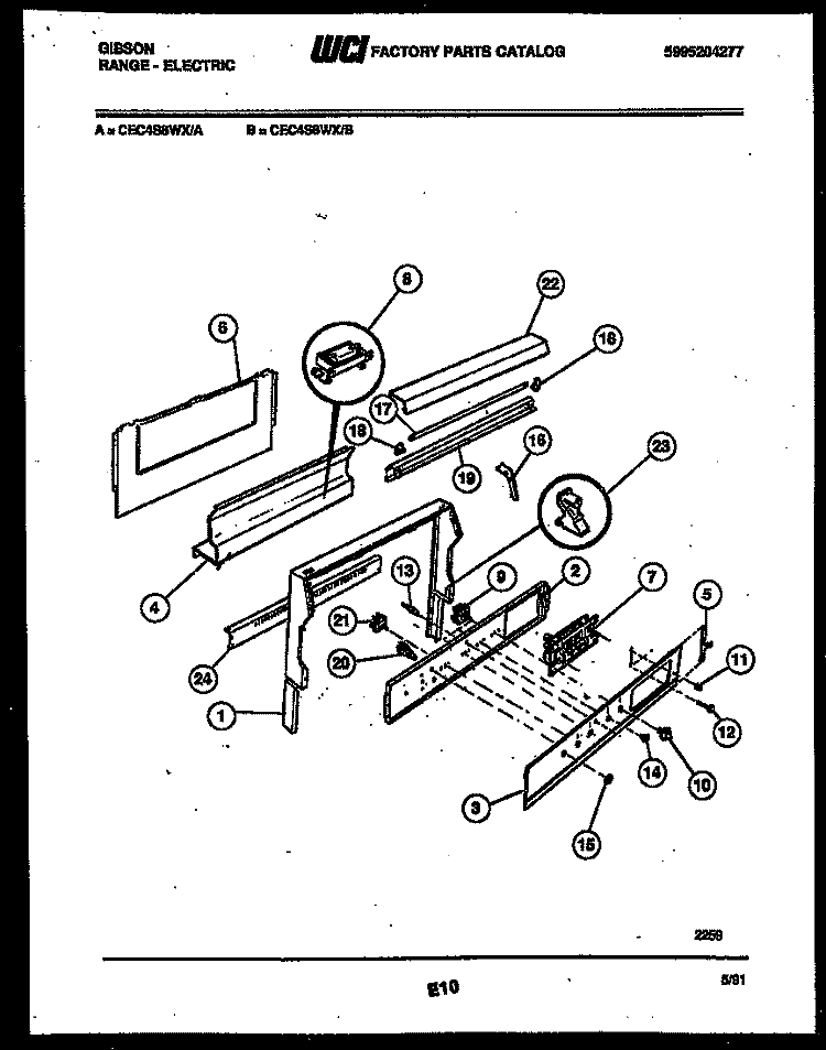 BACKGUARD Diagram and Parts List for CEC4S8WXB  Gibson Range