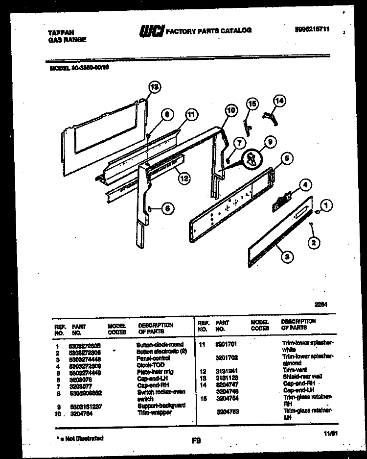 BACKGUARD Diagram and Parts List for 30-3350-00-03  Tappan Range