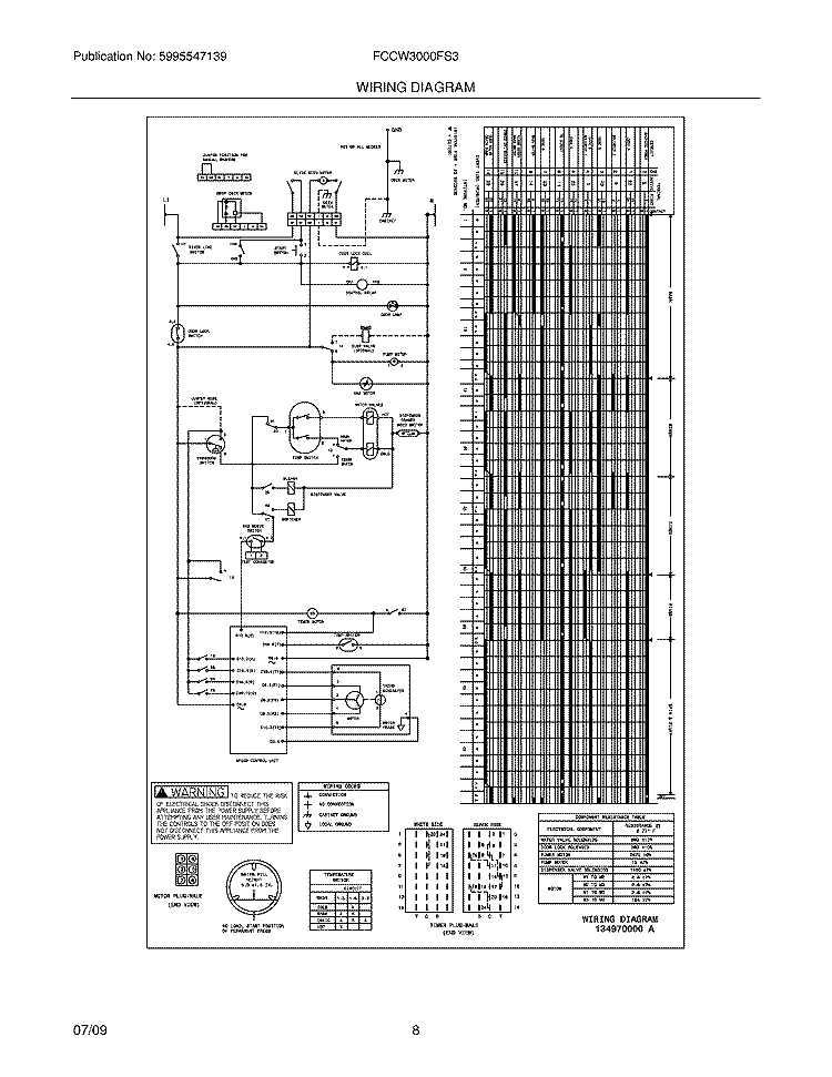 WIRING DIAGRAM Diagram and Parts List for FCCW3000FS3  Frigidaire Washer