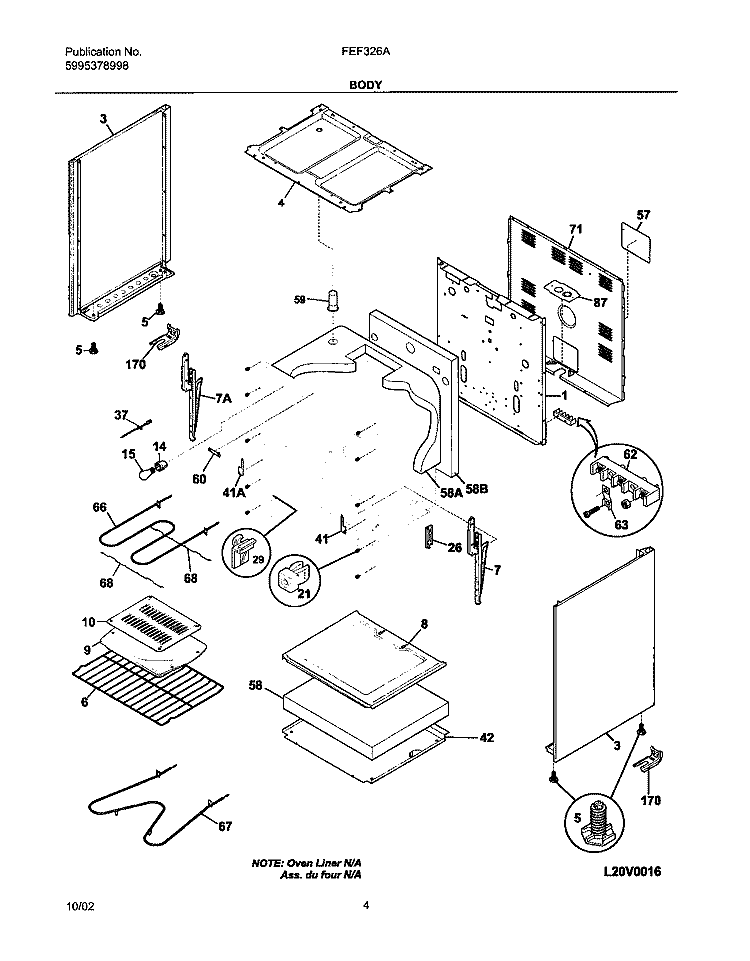 BODY Diagram and Parts List for FEF326AQD  Frigidaire Range