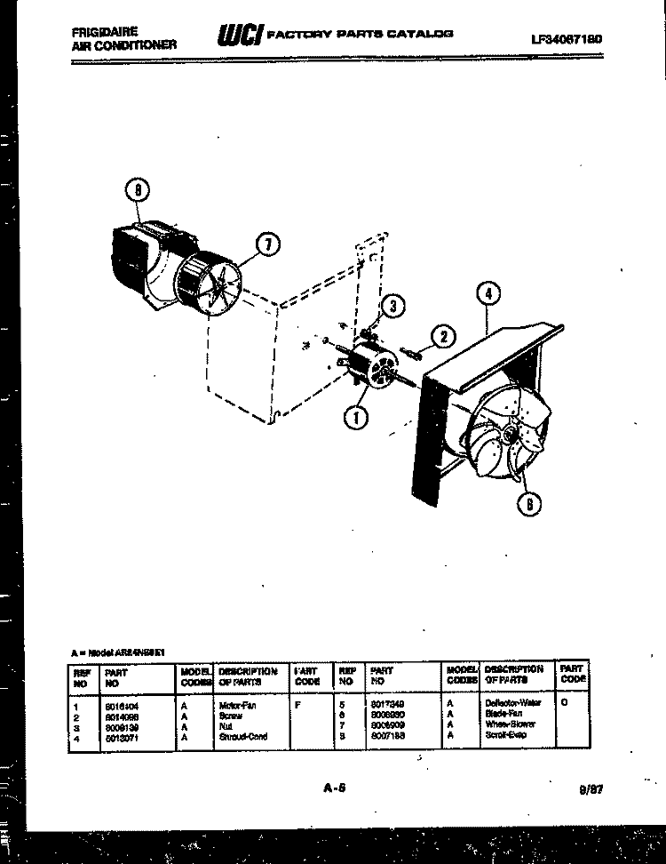 AIR HANDLING PARTS Diagram and Parts List for AR24NS8E1  Frigidaire Air Conditioner