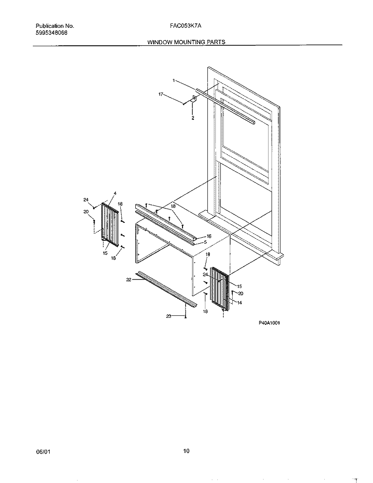 WINDOW MOUNTING Diagram and Parts List for FAC053K7A1  Frigidaire Air Conditioner