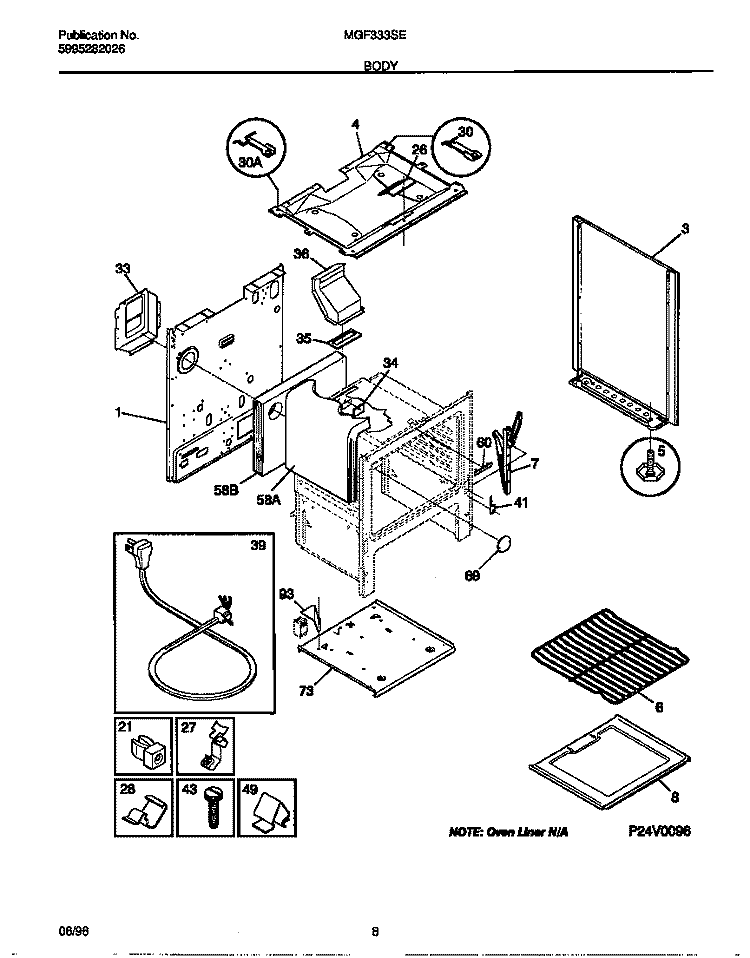 BODY Diagram and Parts List for MGF333SEDB  Frigidaire Range