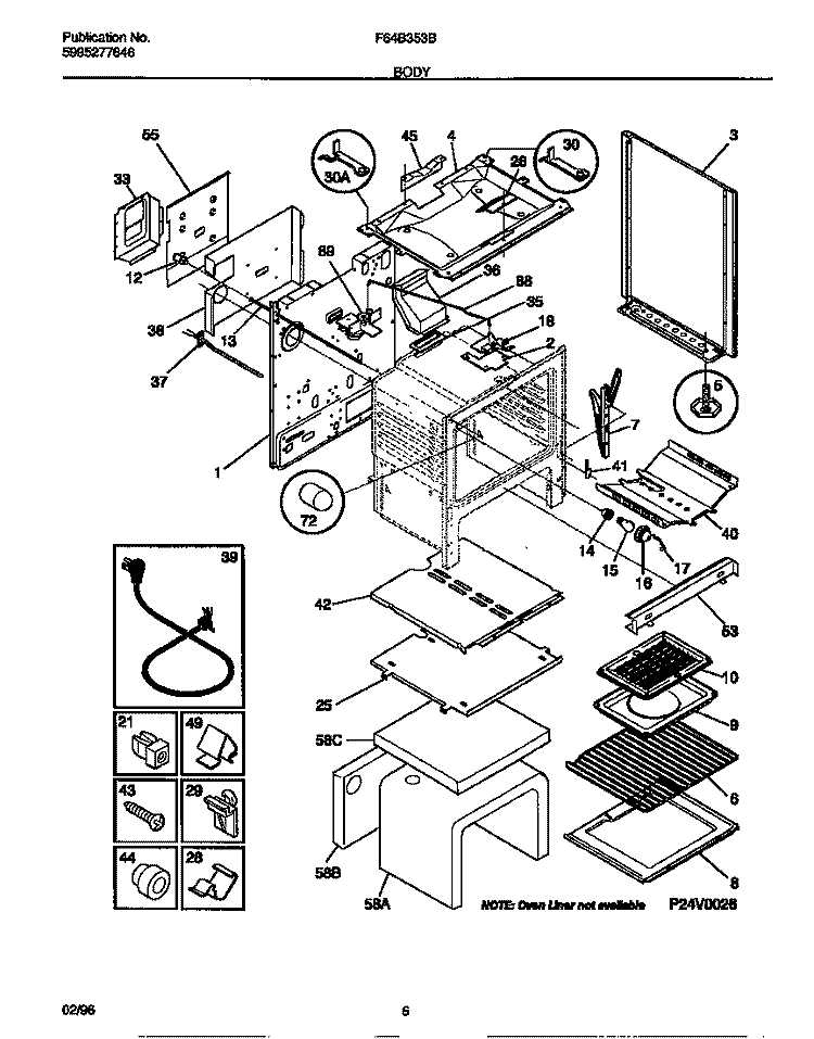 BODY Diagram and Parts List for F64B353BDB  Frigidaire Range